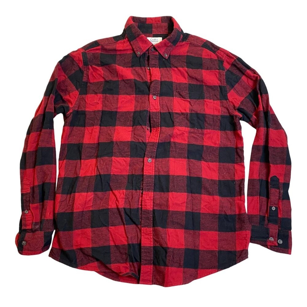 Croft & Barrow Mens Shirt L Red & Black Buffalo Check Long-Sleeve Flannel Shirt